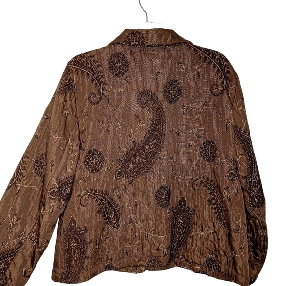 Chico's Womens Size 3 Brown Paisley Embroidered Jacket Blazer Coat Two Pockets - Picture 4 of 14